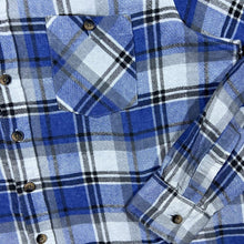 Load image into Gallery viewer, Vintage Identic Blue White Grey Plaid Check Long Sleeve Cotton Flannel Shirt
