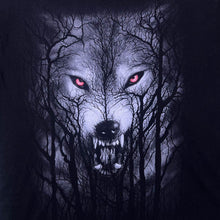 Load image into Gallery viewer, Early 00's Spiral Gothic Fantasy Wolf Graphic Black V-Neck T-Shirt
