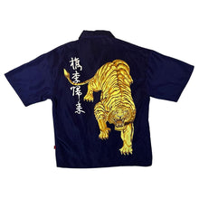 Load image into Gallery viewer, Early 00&#39;s Hundred Continent Gothic Y2K Traditional Tiger Navy Blue Short Sleeve Shirt
