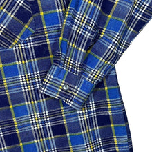 Load image into Gallery viewer, Vintage Navy White Blue Yellow Plaid Check Long Sleeve Button-Up Flannel Shirt
