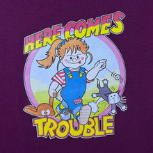 Load image into Gallery viewer, Vintage Screen Stars Here Comes Trouble Cartoon Girl Cat Y2K Graphic T-Shirt
