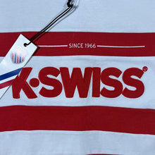 Load image into Gallery viewer, K-Swiss Embroidered Spellout Colour Block Long Sleeve White Red T-Shirt
