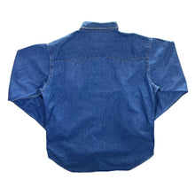 Load image into Gallery viewer, Schaefer Outfitter Made In USA Cowboy Western Blue Denim Popper Long Sleeve Shirt
