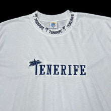 Load image into Gallery viewer, Early 00’s TENERIFE Embroidered Souvenir Spellout Trim Poly Cotton T-Shirt

