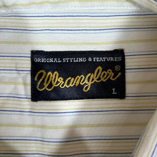 Load image into Gallery viewer, Vintage WRANGLER White Yellow Blue Multi Striped Short Sleeve Cotton Shirt
