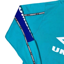 Load image into Gallery viewer, UMBRO Big Logo Spellout Graphic Tape Sleeve Turquoise Crewneck Sweatshirt
