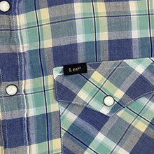 Load image into Gallery viewer, Vintage LEE Green Blue Plaid Check Pearl Snap Popper Short Sleeve Cotton Shirt
