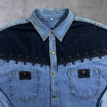 Load image into Gallery viewer, Vintage Cowboy Western Acid Wash Blue Denim Popper Long Sleeve Shirt
