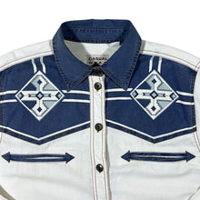 Load image into Gallery viewer, Vintage Casual Wear Aztec Cowboy Western White Blue Cotton Long Sleeve Shirt
