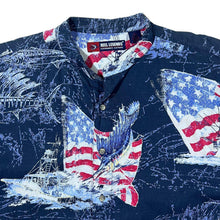 Load image into Gallery viewer, Reel Legends Fishing USA Patriotic All-Over Print Patterned Short Sleeve Grandad Collared Shirt
