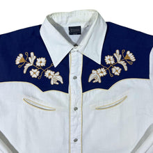 Load image into Gallery viewer, Vintage Cowboy Western Embroidered Floral Navy Blue White Long Sleeve Popper Shirt
