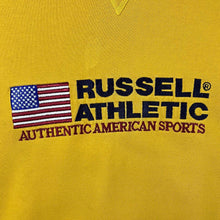 Load image into Gallery viewer, Vintage Russell Athletic Embroidered Logo Spellout Yellow Crewneck Sweatshirt

