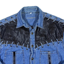 Load image into Gallery viewer, Vintage FORBIDDEN Cowboy Western Leather Panel Long Sleeve Denim Shirt
