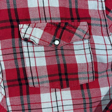 Load image into Gallery viewer, Wind River Red Grey Cowboy Western Plaid Check Popper Long Sleeve Shirt
