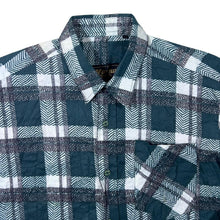Load image into Gallery viewer, Vintage Haoyun Green Black White Plaid Check Long Sleeve Cotton Flannel Shirt
