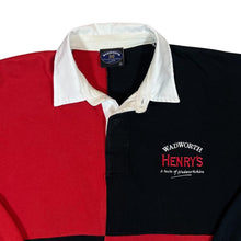 Load image into Gallery viewer, Vintage WADWORTH HENRY'S Embroidered Beer Logo Colour Block Long Sleeve Rugby Polo Shirt
