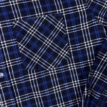 Load image into Gallery viewer, Vintage Westside Navy Black White Plaid Check Long Sleeve Cotton Flannel Shirt
