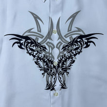 Load image into Gallery viewer, Early 00's Clockhouse C&amp;A Goth Y2K Tribal Motif White Black Polyester Shirt
