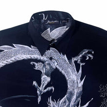 Load image into Gallery viewer, Early 00&#39;s Bunker New York Gothic Y2K Dragon All-Over Print Black Short Sleeve Shirt

