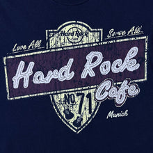 Load image into Gallery viewer, Hard Rock Cafe "Munich" Souvenir Embroidered Logo Graphic Navy Blue T-Shirt
