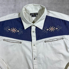 Load image into Gallery viewer, Atlas For Men Cowboy Western Cream Embroidered Blue Native Panel Cotton Long Sleeve Shirt
