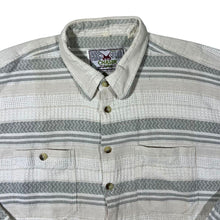 Load image into Gallery viewer, Vintage Chaser Grey White Cream Striped Patterned Cotton Long Sleeve Flannel Shirt
