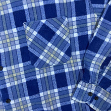 Load image into Gallery viewer, Vintage Blue Yellow White Plaid Check Long Sleeve Cotton Flannel Shirt
