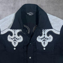 Load image into Gallery viewer, Vintage GeeZeds Rockabilly Cowboy Western Black Open Collar Short Sleeve Popper Shirt

