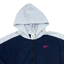 Load image into Gallery viewer, REEBOK Embroidered Mini Logo Colour Block Cropped Fleece 1/4 Zip Pullover Hoodie
