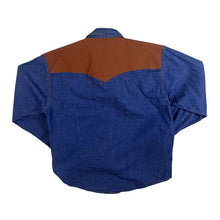 Load image into Gallery viewer, Vintage 90&#39;s Running Bear Cowboy Western Blue Denim Popper Long Sleeve Shirt
