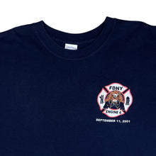 Load image into Gallery viewer, Vintage FDNY ENGINE 6 Firefighter Tribute Souvenir Graphic Navy Blue T-Shirt
