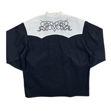 Load image into Gallery viewer, Vintage Embroidered Western Style Black White Lace-Up Ramie Cotton Long Sleeve Smock Shirt
