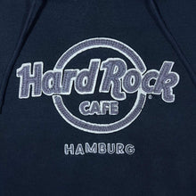 Load image into Gallery viewer, Hard Rock Cafe "Hamburg" Embroidered Souvenir Logo Navy Blue Grey Pullover Hoodie
