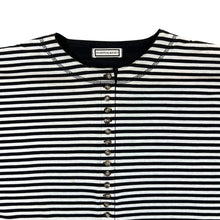 Load image into Gallery viewer, Vintage ESSENTIAL BASICS Black White Striped Henley Button Short Sleeve T-Shirt
