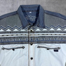 Load image into Gallery viewer, Vintage Stars &amp; Stripes Cowboy Western Embroidered Aztec White Grey Long Sleeve Shirt
