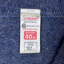 Load image into Gallery viewer, Vintage 90's St Michael Shetland Pure New Wool Blue V-Neck Knit Jumper
