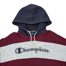 Load image into Gallery viewer, CHAMPION Colour Block Striped Embroidered Big Logo Spellout Pullover Hoodie
