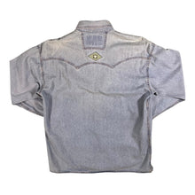 Load image into Gallery viewer, Vintage 90&#39;s Shooter Cowboy Western Light Blue Denim Popper Long Sleeve Shirt
