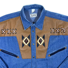 Load image into Gallery viewer, Vintage 90's JACQUES LORANT Faux Leather Panel Western Cowboy Long Sleeve Blue Denim Shirt
