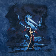 Load image into Gallery viewer, Vintage The Mountain (2004) Gothic Fantasy Dragon Graphic Blue Tie Dye T-Shirt
