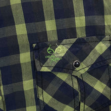 Load image into Gallery viewer, Realtree Western Green Navy Blue Check Popper Button Long Sleeve Shirt
