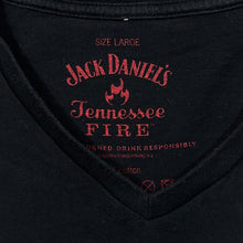 Load image into Gallery viewer, JACK DANIEL&#39;S &quot;Tennessee Fire&quot; Classic Drinks Logo Spellout Graphic V-Neck T-Shirt
