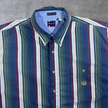 Load image into Gallery viewer, Vintage 90's Bugle Boy Classics Multi Colour Striped Cotton Short Sleeve Button-Up Shirt
