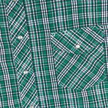 Load image into Gallery viewer, Vintage WRANGLER "Western Shirts" Green Plaid Check Cowboy Popper Short Sleeve Shirt
