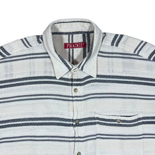Load image into Gallery viewer, Vintage 90's PRAIRIE Cream Grey Patterned Striped Short Sleeve Flannel Shirt
