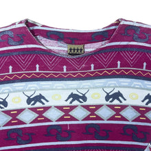Load image into Gallery viewer, Vintage Aztec Crazy Abstract Patterned Pink Blue Cotton Long Sleeve Scoop Neck T-Shirt Top
