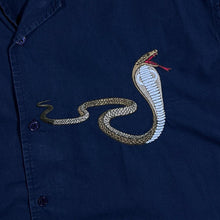 Load image into Gallery viewer, Early 00's Whispering Smith Embroidered Snake Cobra Y2K Navy Blue Short Sleeve Shirt
