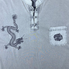 Load image into Gallery viewer, Vintage Kuanli RJ Embroidered Dragon Hippy Grey Cotton Toggle Short Sleeve Shirt
