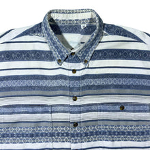 Load image into Gallery viewer, Vintage Blue White Striped Crazy Patterned Long Sleeve Flannel Cotton Button-Up Shirt
