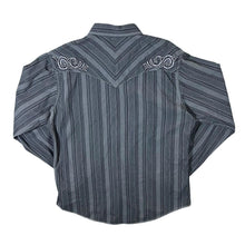 Load image into Gallery viewer, Rock 47 By Wrangler Cowboy Western Grey Striped Popper Long Sleeve Shirt
